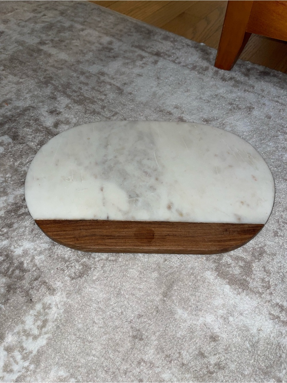 Marble & Wood Oval Serving Board - White Marble, Brown Wood